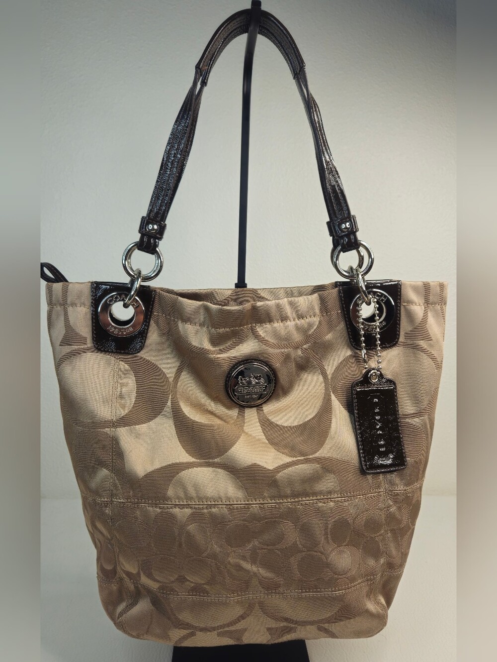 Coach • Alex 14449 • Signature Op Art Sateen • Khaki Brown • Shoulder Tote